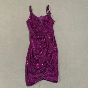 Grace Karin Sequin Cocktail Dress Party Bodycon Mini Purple Sparkle Womens Small